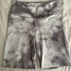 Grey & white tie dye Nike biker shorts